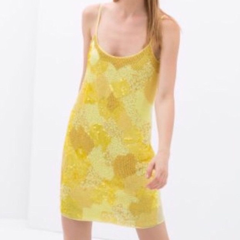 Zara yellow embellished dress